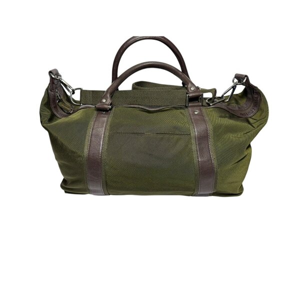 Banana Republic Bag Weekender Duffle Green Nylon Leather Travel Luggage Carry On - Picture 2 of 16